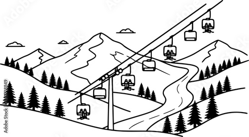 Scenic mountain ski lift transporting passengers up snowy slopes for winter recreation travel vector
