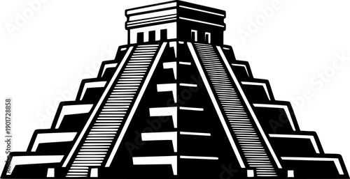 Ancient mayan pyramid silhouette iconic architectural wonder mystical mesoamerican heritage symbol vector
