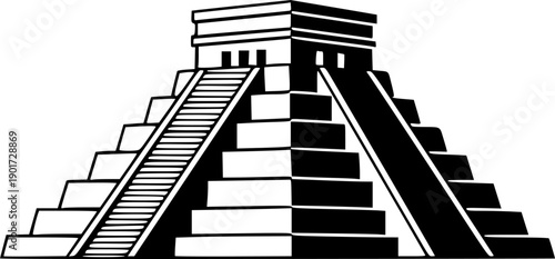 Ancient mayan pyramid silhouette iconic architectural wonder mystical mesoamerican heritage symbol vector
