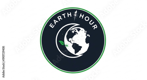 Earth hour logo with globe and green leaf symbolizing environmental conservation and sustainability