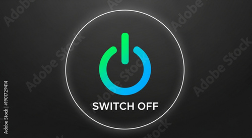 Switch off button icon with green and blue gradient power symbol on dark background
