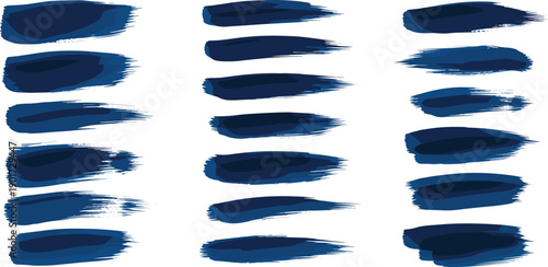 Vertical blue brush strokes arranged in three columns on a clean white background from a close-up viewpoint