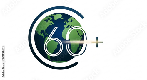 Sixty plus years global experience logo with earth and modern design elements