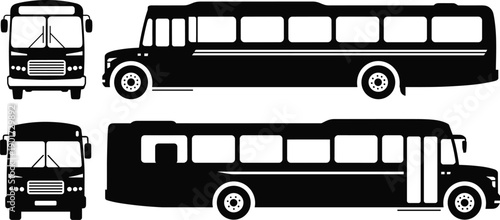 City bus silhouette vector set showing front and side views of public transport vehicles isolated for urban transit design