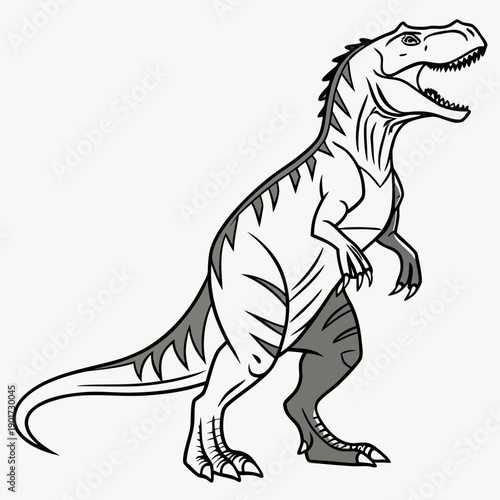 Gray and white cartoon tyrannosaurus rex standing heroic pose