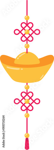 Traditional Amulet Keychain Lucky Charm with Ornament and Chinese Old Money Sycee