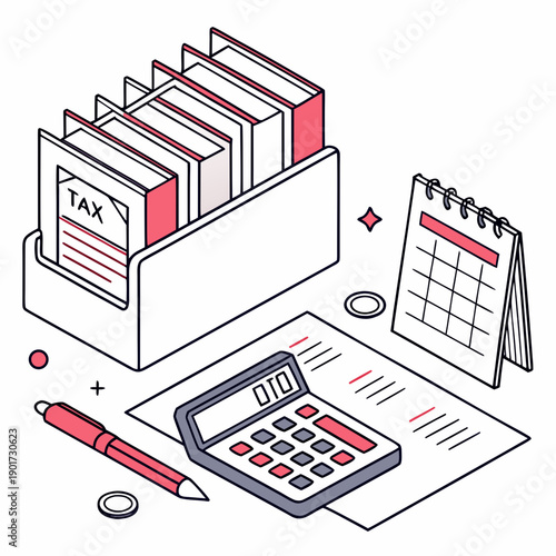 Tax management concept with paperwork calculator calendar