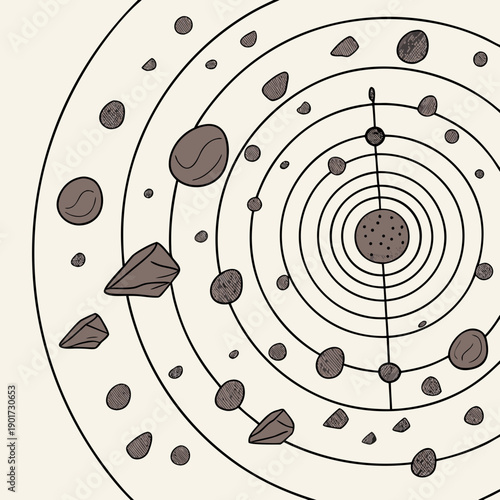 Brown debris orbiting spotted central body space asteroids