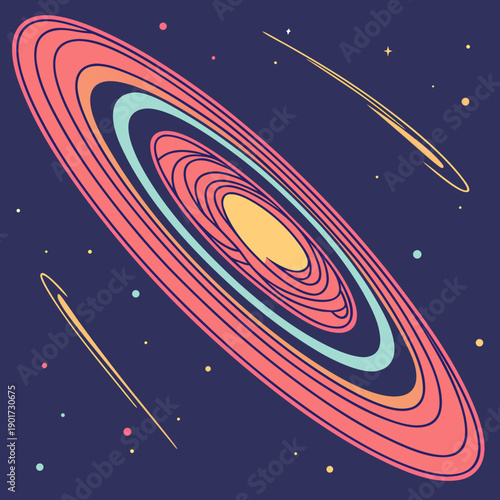 Colorful galaxy halo ring expanding outward with stars