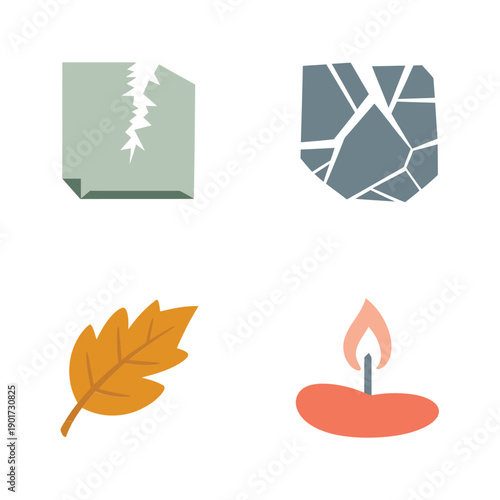 Torn paper notes with autumn leaf and small candle, nostalgic stationery vector for journal page, memory letter, poetry event design