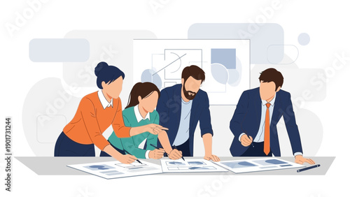 Diverse team collaborating on project strategy at modern office table