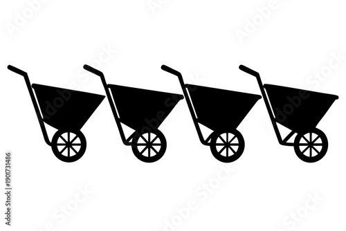 Garden Wheelbarrow Silhouette Vector, Construction and Farming Tool