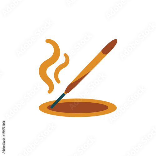 Minimal incense stick burning on tray, aroma therapy illustration for meditation room, yoga studio, spa ambience, mindfulness relaxation design vector