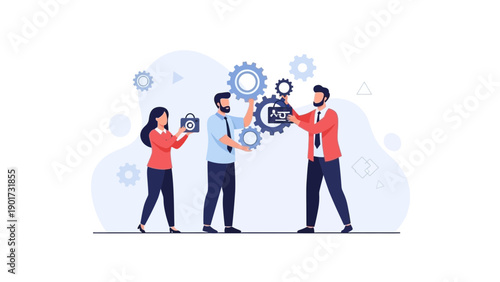 Teamwork collaboration connecting gears for business success and strategy