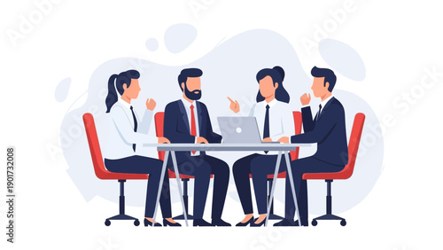 Business Meeting: Diverse Team Collaborating Around a Table with Laptop