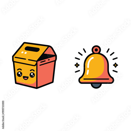 Shipping alert with parcel box and notification bell vector, tracking update graphic for e commerce sale event, customer service training.