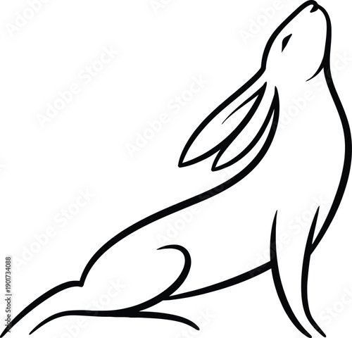 Howling rabbit  line art vector icon in minimal outline style