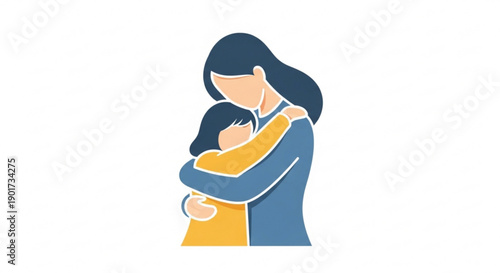 Mother and child embracing warmly in a tender moment of love and comfort with a minimalist design