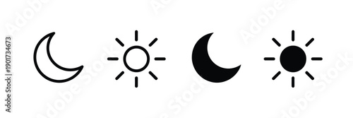 Simple illustration depicting phases of the moon and sun symbols