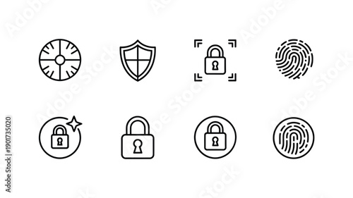 Security icons depicting protection data privacy and authentication methods