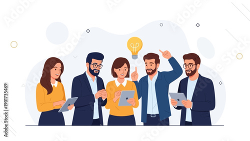 Diverse team brainstorming, innovative ideas, lightbulb, collaboration, startup concept