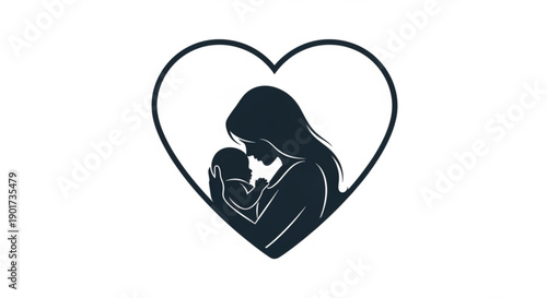 Mother holding baby in heart shaped outline symbolizing love and care