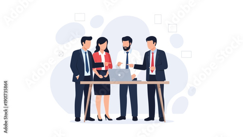 Teamwork business meeting with laptop on table, diverse professionals collaborating