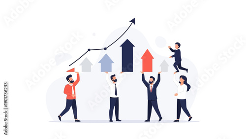 Teamwork lifting business growth graph up, success, collaboration concept