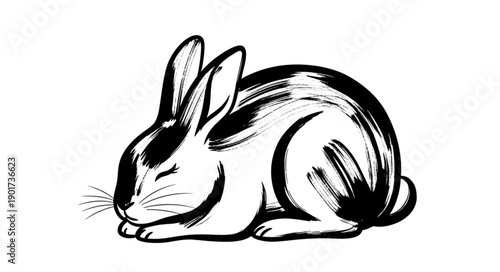 Black and white ink drawing of a rabbit.