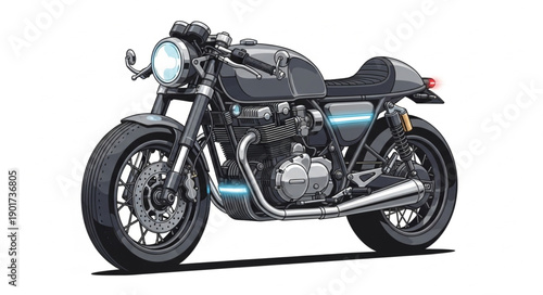 Classic Cafe Racer Motorcycle Front View Detailed Illustration.