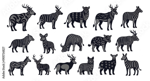 Collection of African Wildlife Animals Including Zebras and Antelopes.