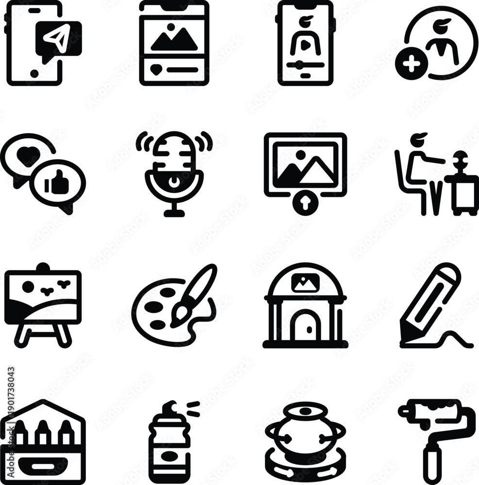 Fototapeta premium Set of Media and Art Glyph Style Icons