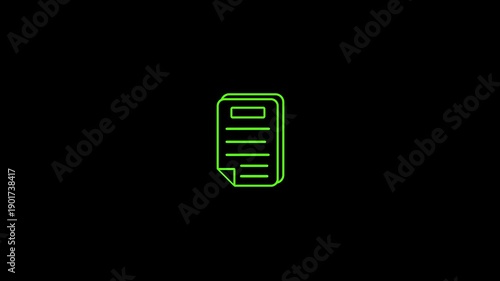 Green dog eared paper icon on black background