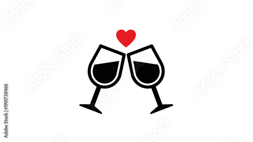 Wine Glasses Toasting with Heart Symbol.