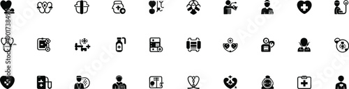Healthcare and medical icons for health, doctor, medicine, hospital, clinic, first aid, patient care, diagnosis, treatment, and wellness