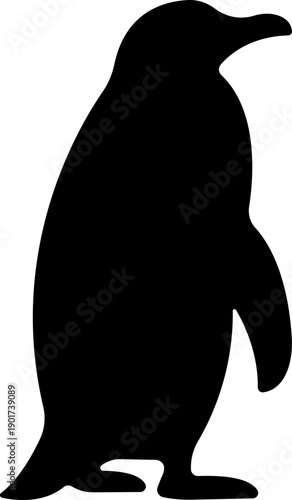 Penguin Flat Style Vector Black Icon, Antarctic Bird Silhouette Symbol and Wildlife Outline Graphic Group Featuring Penguin, Seabird and Flightless Bird