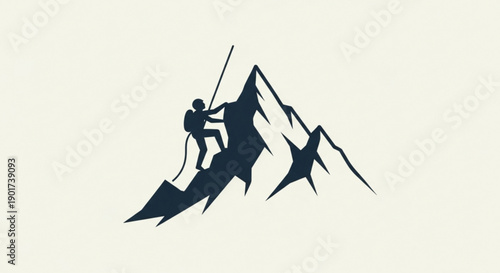 Person climbing mountain with rope adventurous silhouette achievement concept determination and challenge