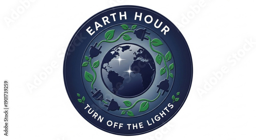 Earth hour logo with globe and leaves turn off lights eco friendly symbol
