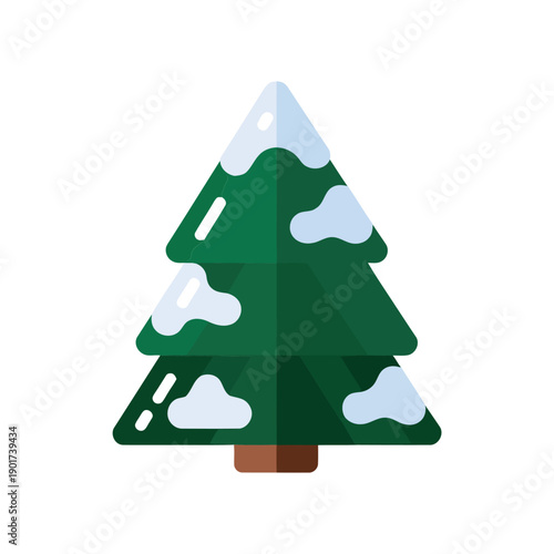Christmas tree with snow, simple winter pine icon, holiday market signage, festival map symbol, seasonal event session decoration vector