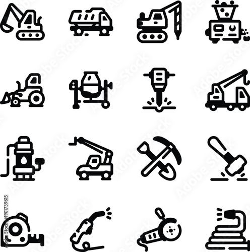 Collection of Glyph Style Construction Icons 

