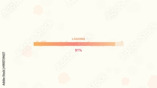 Progress bar animation shows loading completion at 100 percent in a simple design and clean layout for digital content