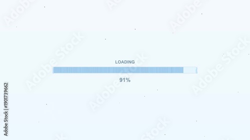 Progress bar animation shows loading completion at 100 percent during a digital process on a simple background