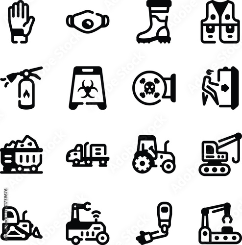 Pack of Glyph Style Industrial Tools and Machine Icons 

