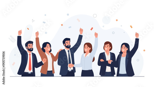 Diverse Business Team Celebrating Success with Confetti