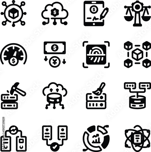 Pack of Glyph Style Technology and Automation Icons 

