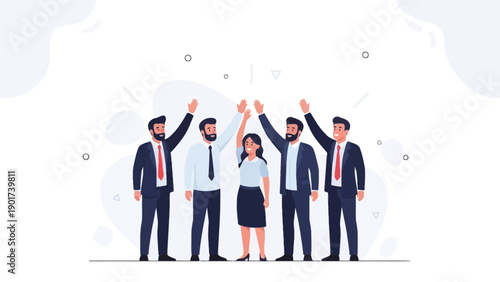 Diverse business team celebrating success, high five, unity, teamwork, achievement