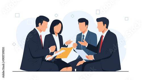 Diverse business team collaborating on project, discussing strategy in modern office meeting