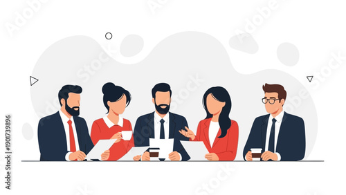 Diverse Business Team Meeting Illustration | Collaboration and Discussion
