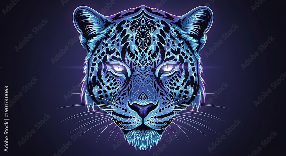 Obraz premium Mystical Blue Leopard Portrait on Dark Background
