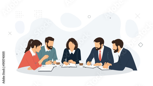 Diverse team meeting around table, discussing strategy and brainstorming ideas